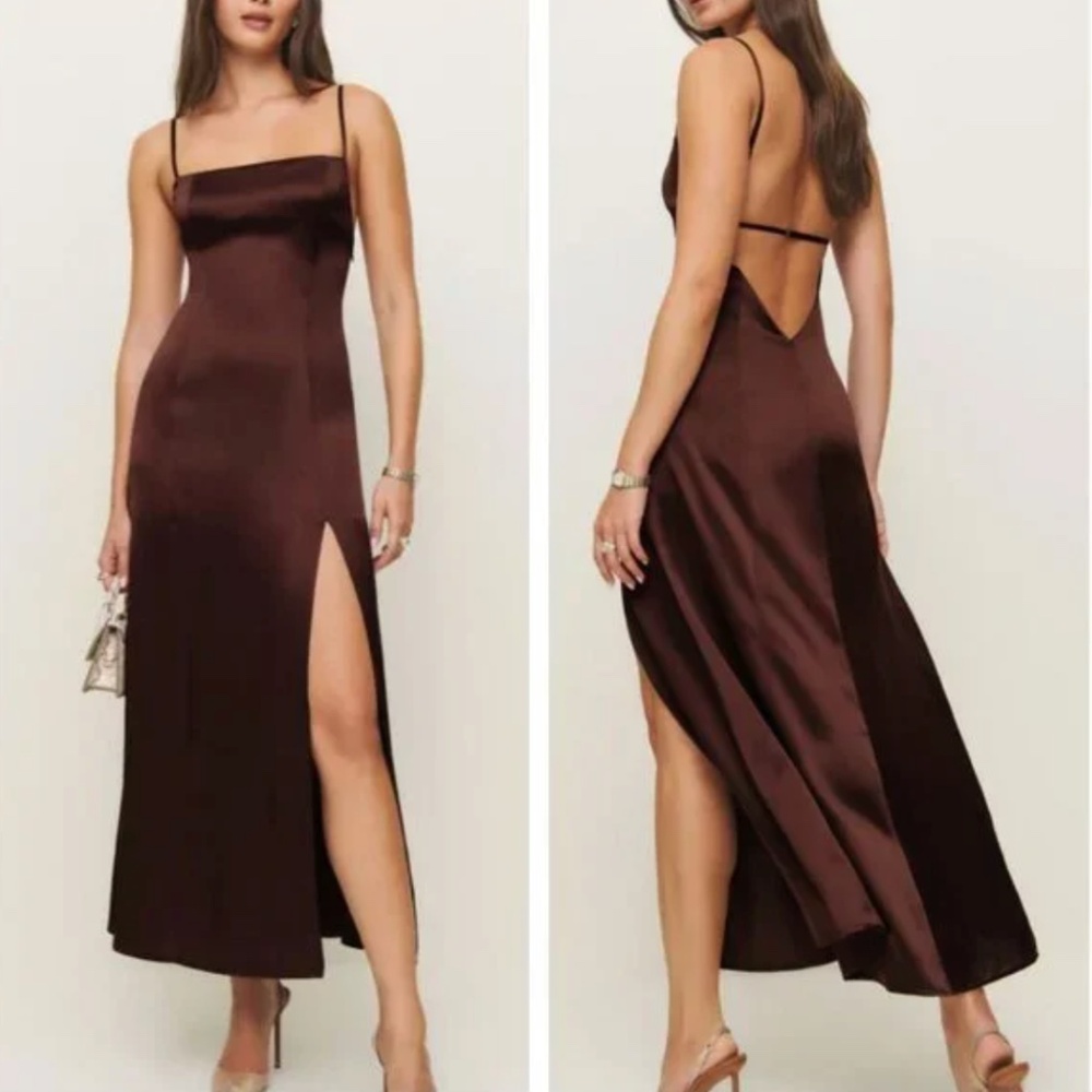 Reformation Melina Silk Maxi Dress Gown Mahogany Wine Backless Cocktail Party